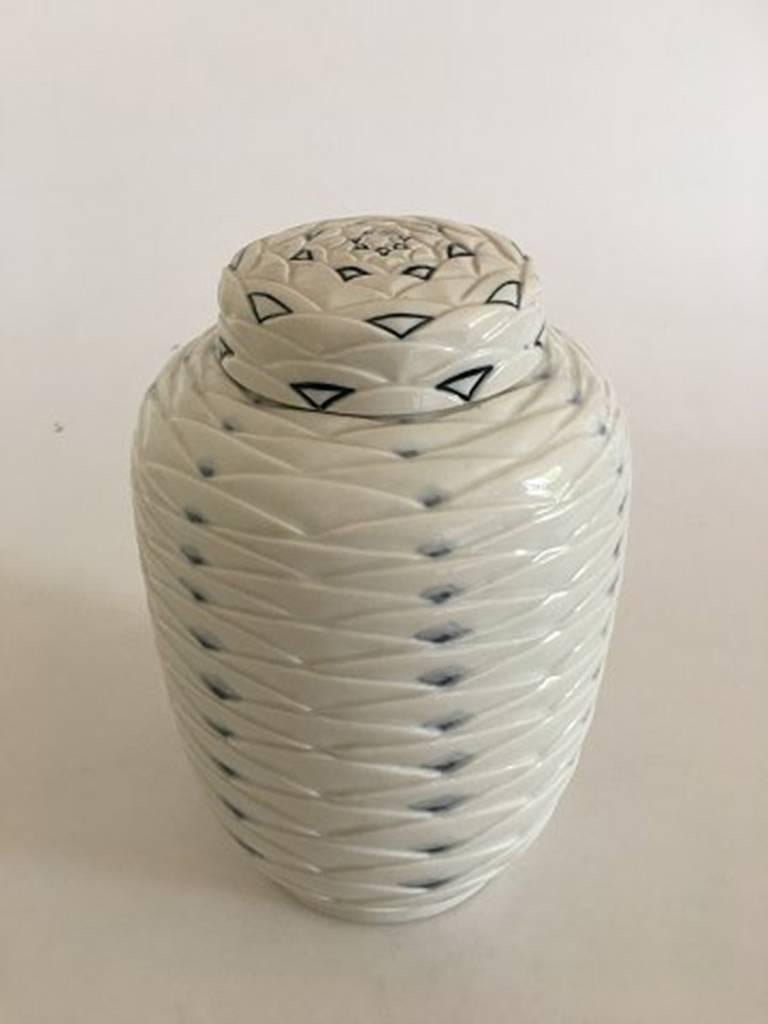 Royal Copenhagen 1980s lidded vase or urn by ZT. Signed JAN 86 ZT. 23 cm H (9 1/16 inches). In perfect condition.