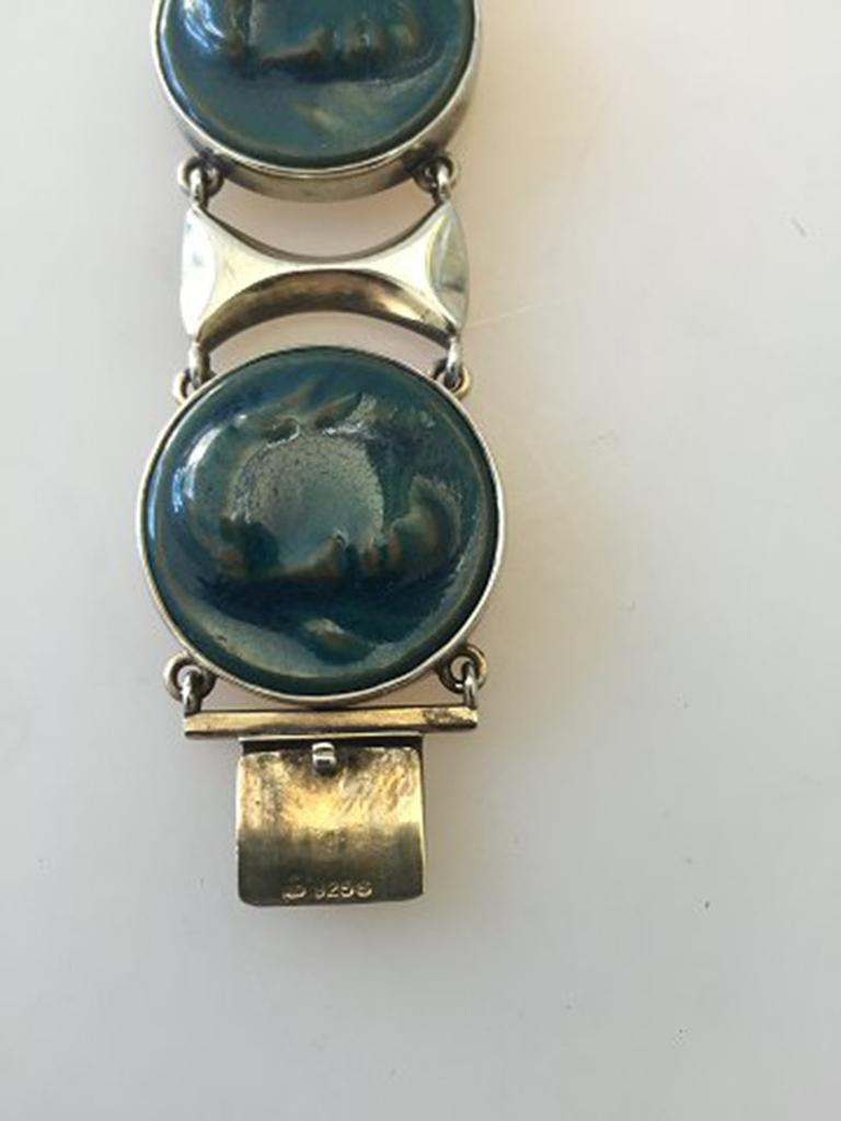 Modern Royal Copenhagen A. Dragsted Jais Nielsen Sterling Silver and Porcelain Bracelet For Sale