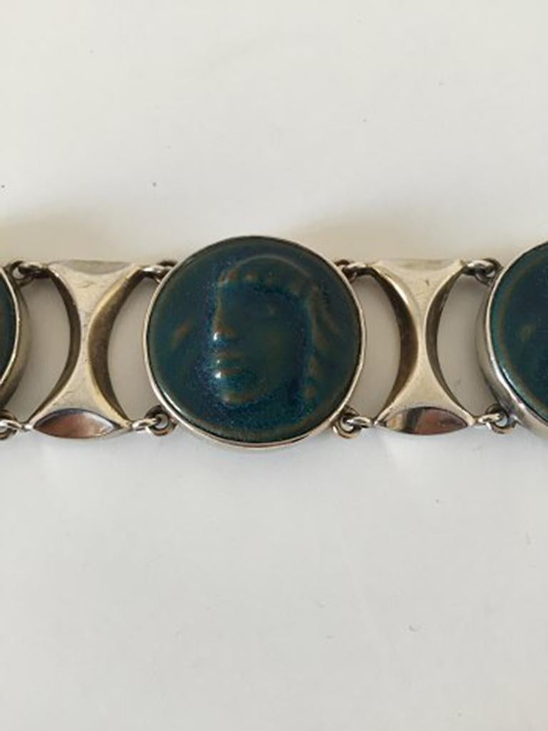 Royal Copenhagen A. Dragsted Jais Nielsen Sterling Silver and Porcelain Bracelet For Sale 2