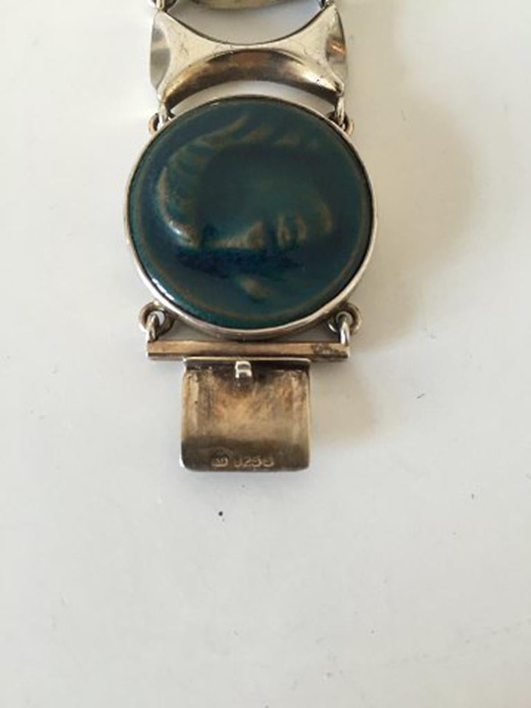 Royal Copenhagen A. Dragsted Jais Nielsen Sterling Silver and Porcelain Bracelet For Sale 3