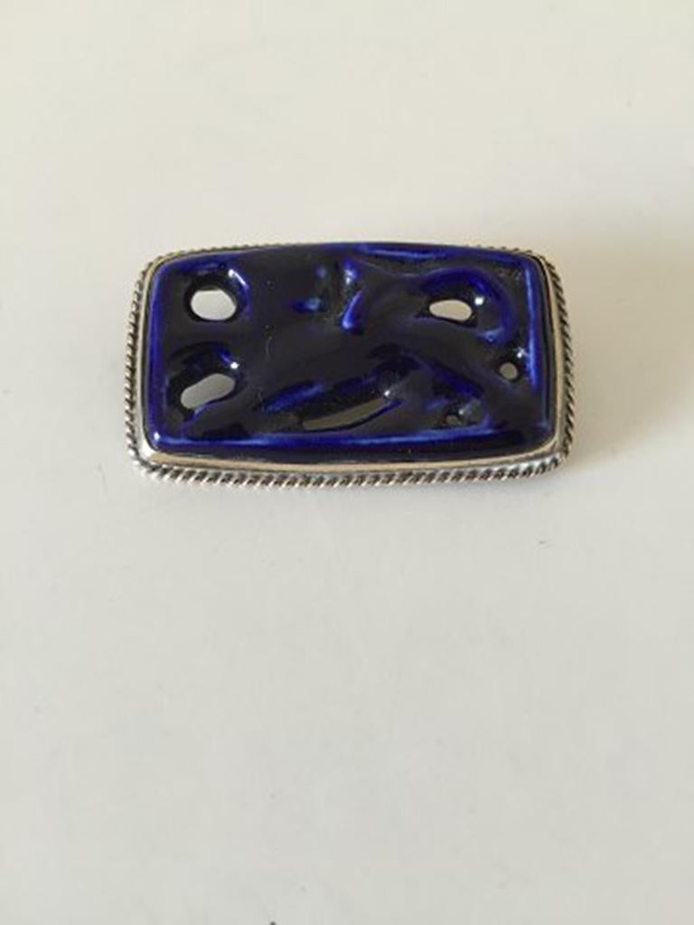 Royal Copenhagen A. Dragsted Jais Nielsen Sterling Silver and Porcelain Brooch. Measures 5x3 cm (1 31/32 in x 1 3/16 in), weighs 17 g (0.60 oz)