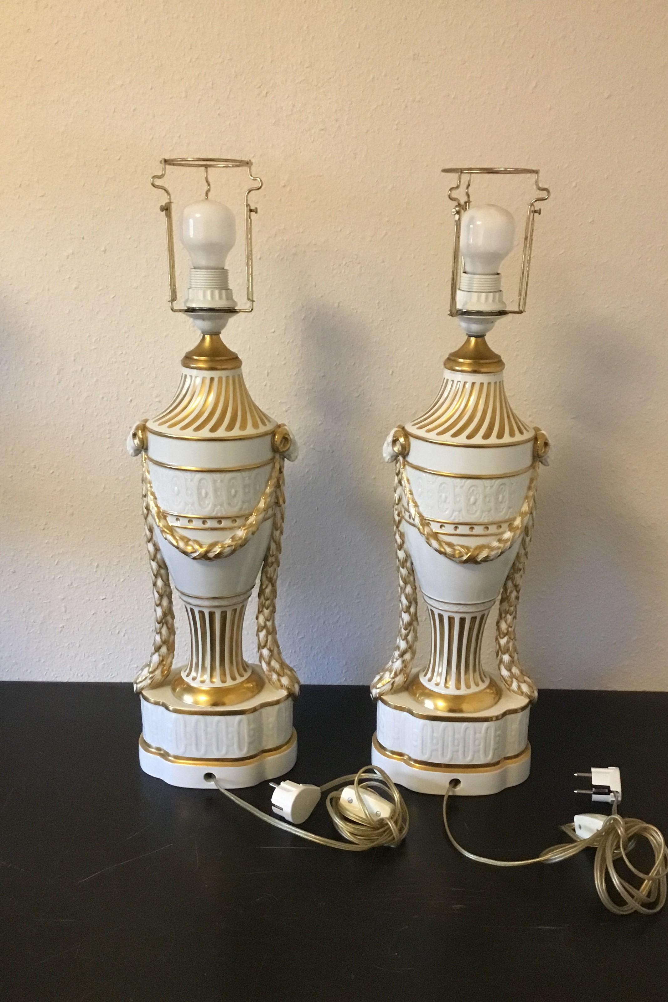 Art Nouveau Royal Copenhagen a Pair of Baluster-Shaped Lamps on Base For Sale