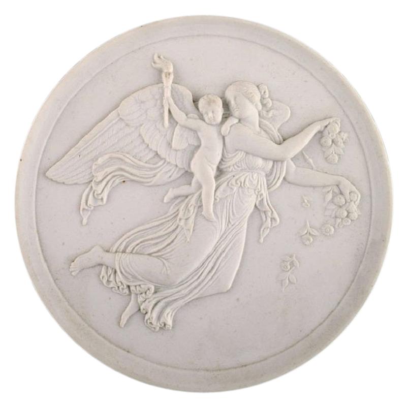 Royal Copenhagen after Thorvaldsen, Biscuit Wall Plaque, "The Day", Dated 1958