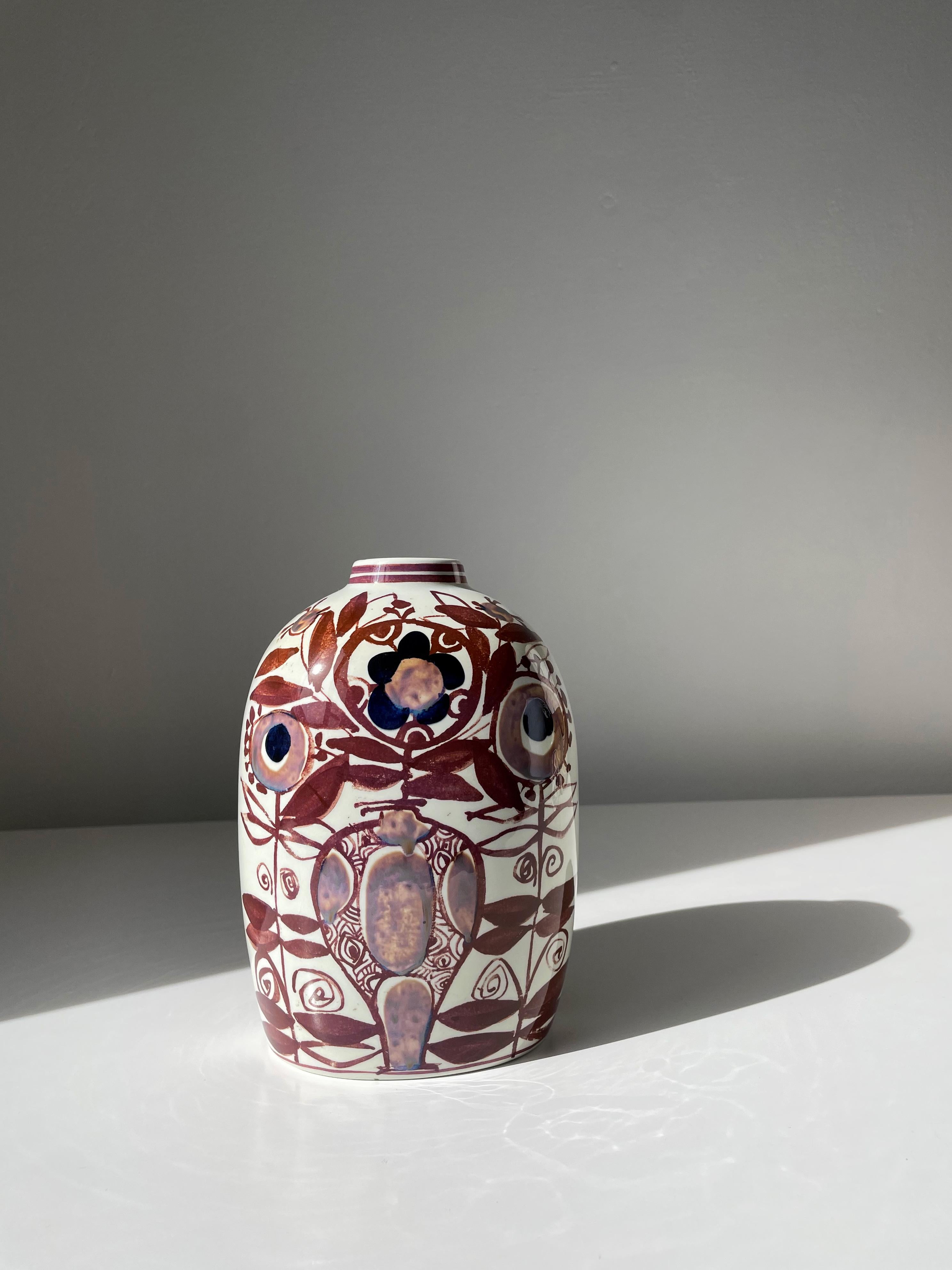 Mid-Century Modern Royal Copenhagen Aluminia 1958 Hand-Painted Floral Faience Vase For Sale
