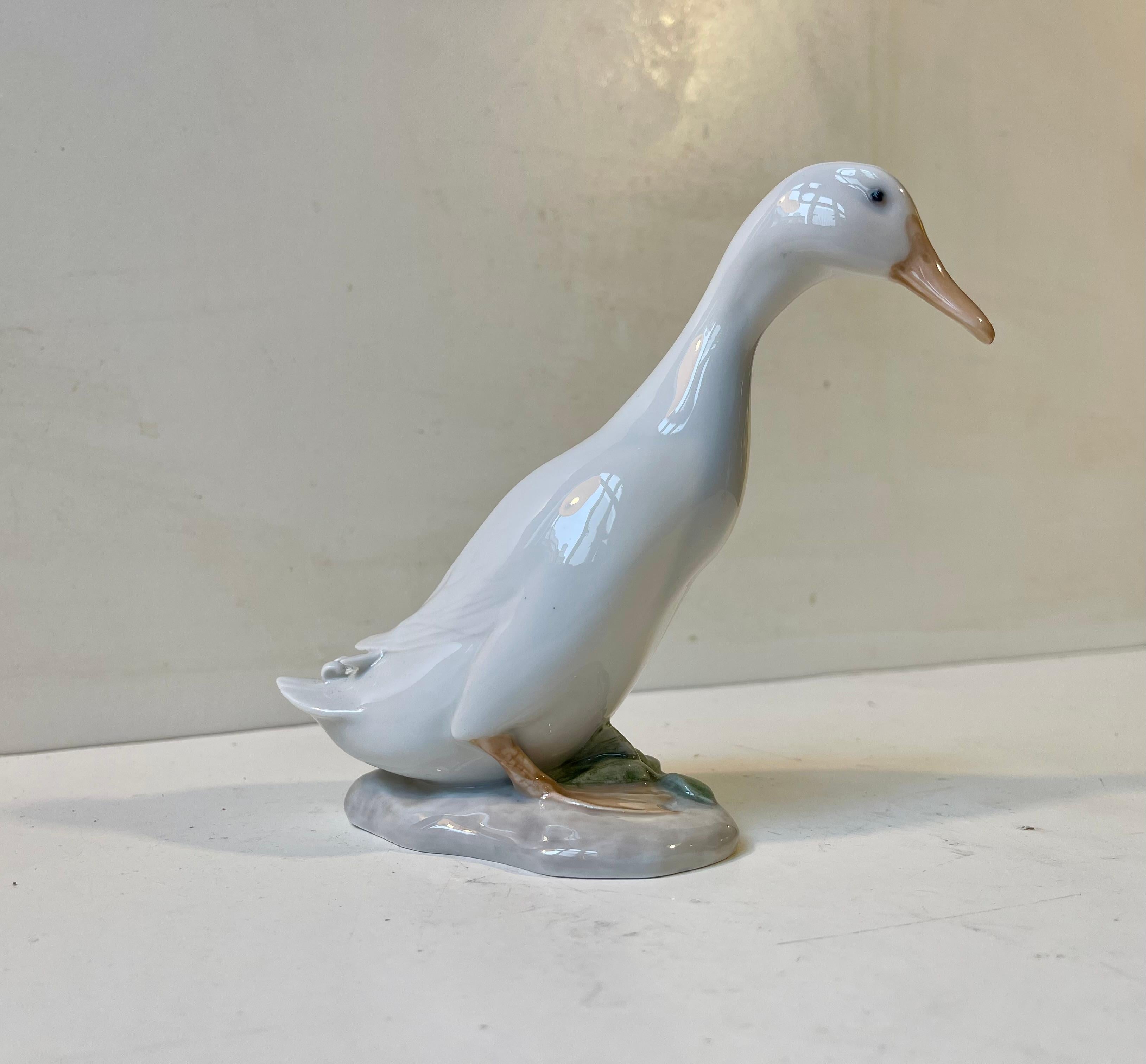 High Victorian Royal Copenhagen Antique White Duck - Drake Figurine in Glazed Porcelain