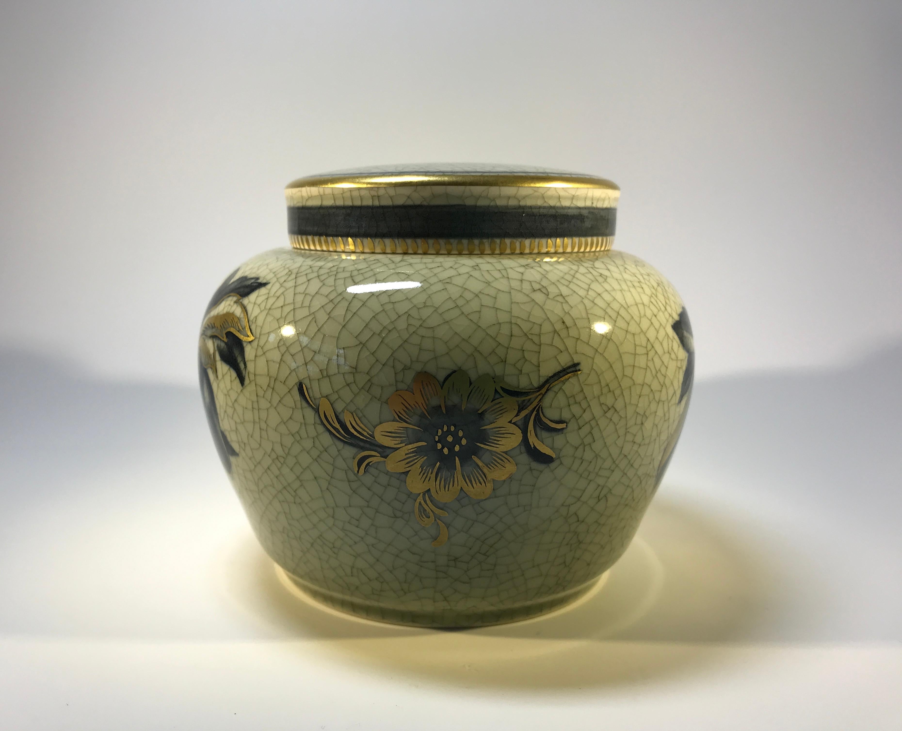 Royal Copenhagen Art Deco Craquelure Ginger Jar Gilded Floral Decoration #2687 In Good Condition In Rothley, Leicestershire