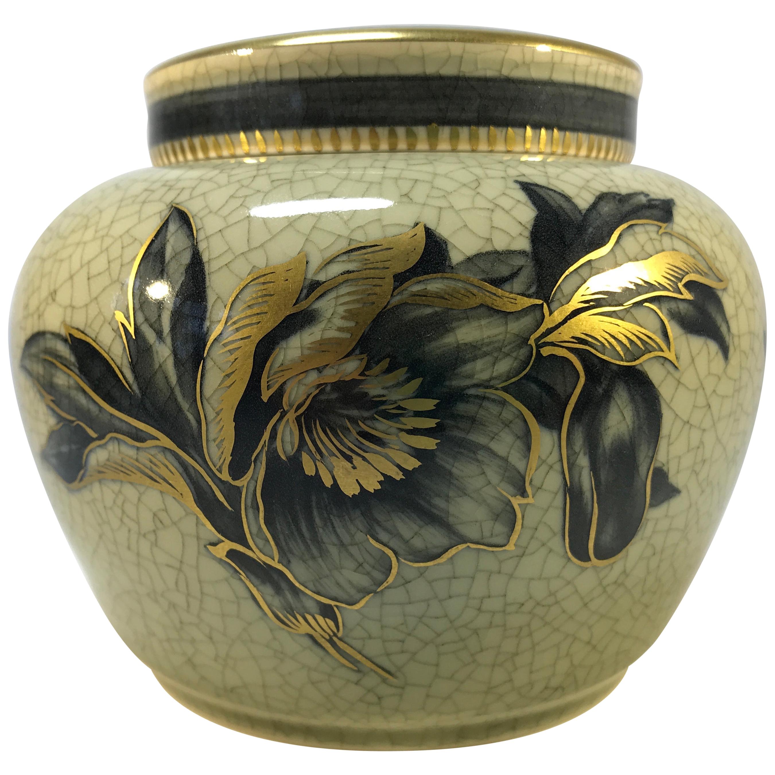 Royal Copenhagen Art Deco Craquelure Ginger Jar Gilded Floral Decoration #2687