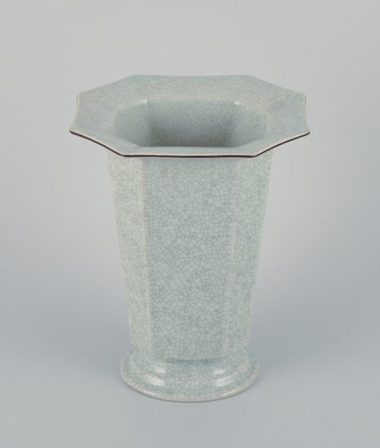 Danish Royal Copenhagen, Art Deco porcelain vase in a rare shape with crackle glaze.  For Sale