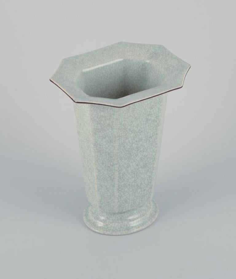 Glazed Royal Copenhagen, Art Deco porcelain vase in a rare shape with crackle glaze.  For Sale