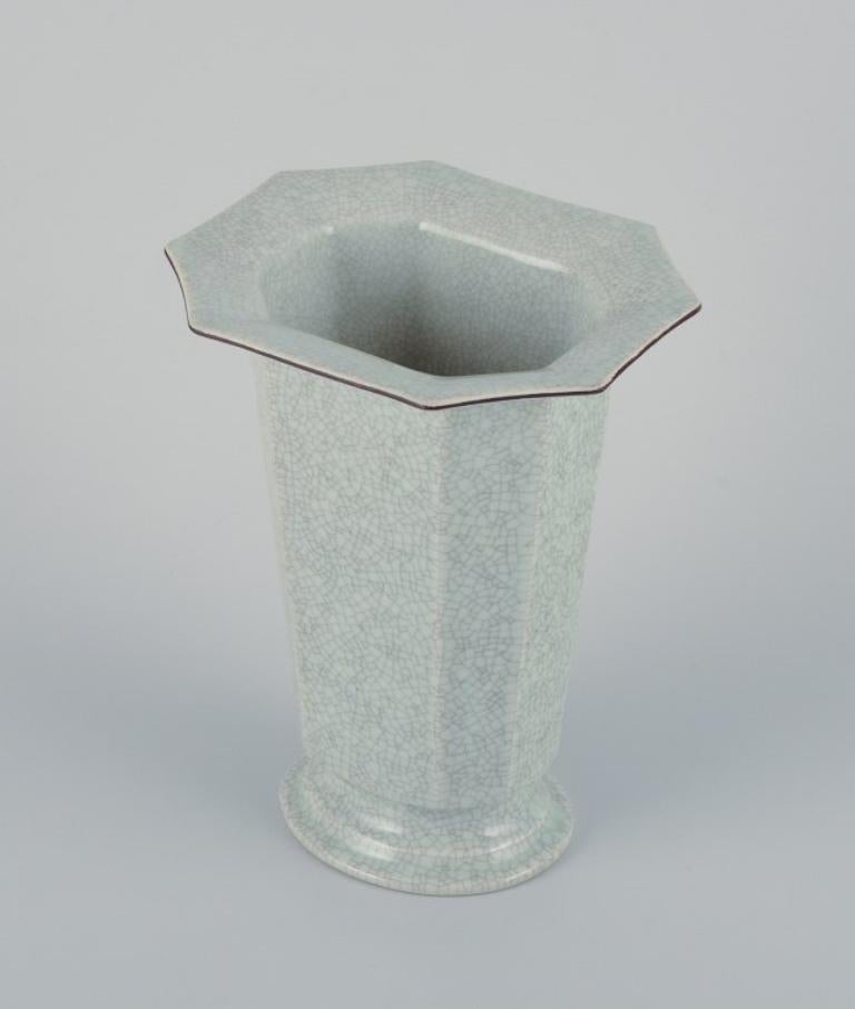 Late 20th Century Royal Copenhagen, Art Deco porcelain vase in a rare shape with crackle glaze.  For Sale