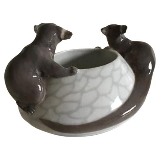 Royal Copenhagen Art Nouveau Bowl with Two Otters No 601 For Sale