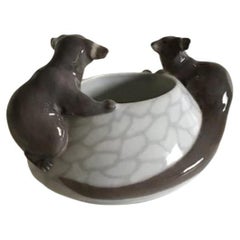 Royal Copenhagen Art Nouveau Bowl with Two Otters No 601