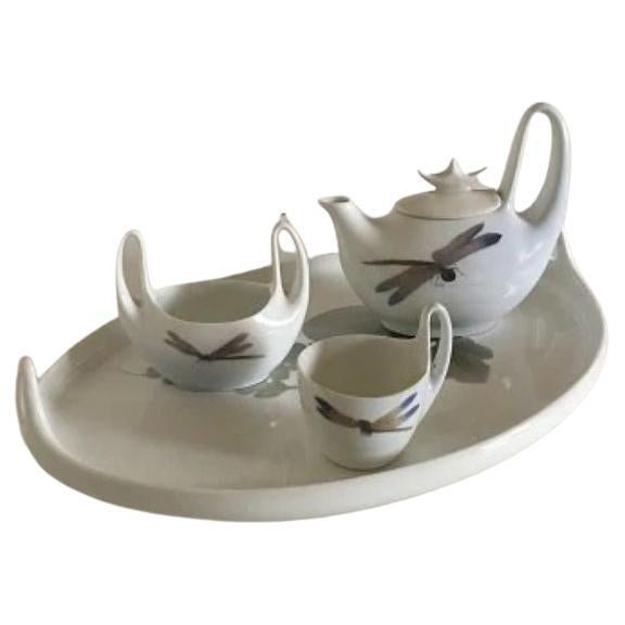 Royal Copenhagen Art Nouveau Coffee Set with Pot, Cup, Sugar Bowl & Tray No 4 For Sale