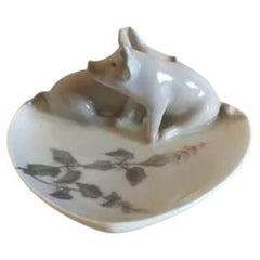 Royal Copenhagen Art Nouveau Dish with Two Pigs No 1233/953