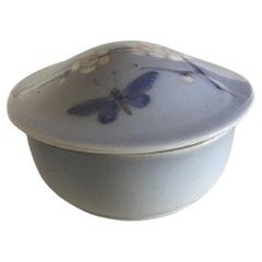 Royal Copenhagen Art Nouveau Lidded Bowl with Flower and Butterfly Motif No 1