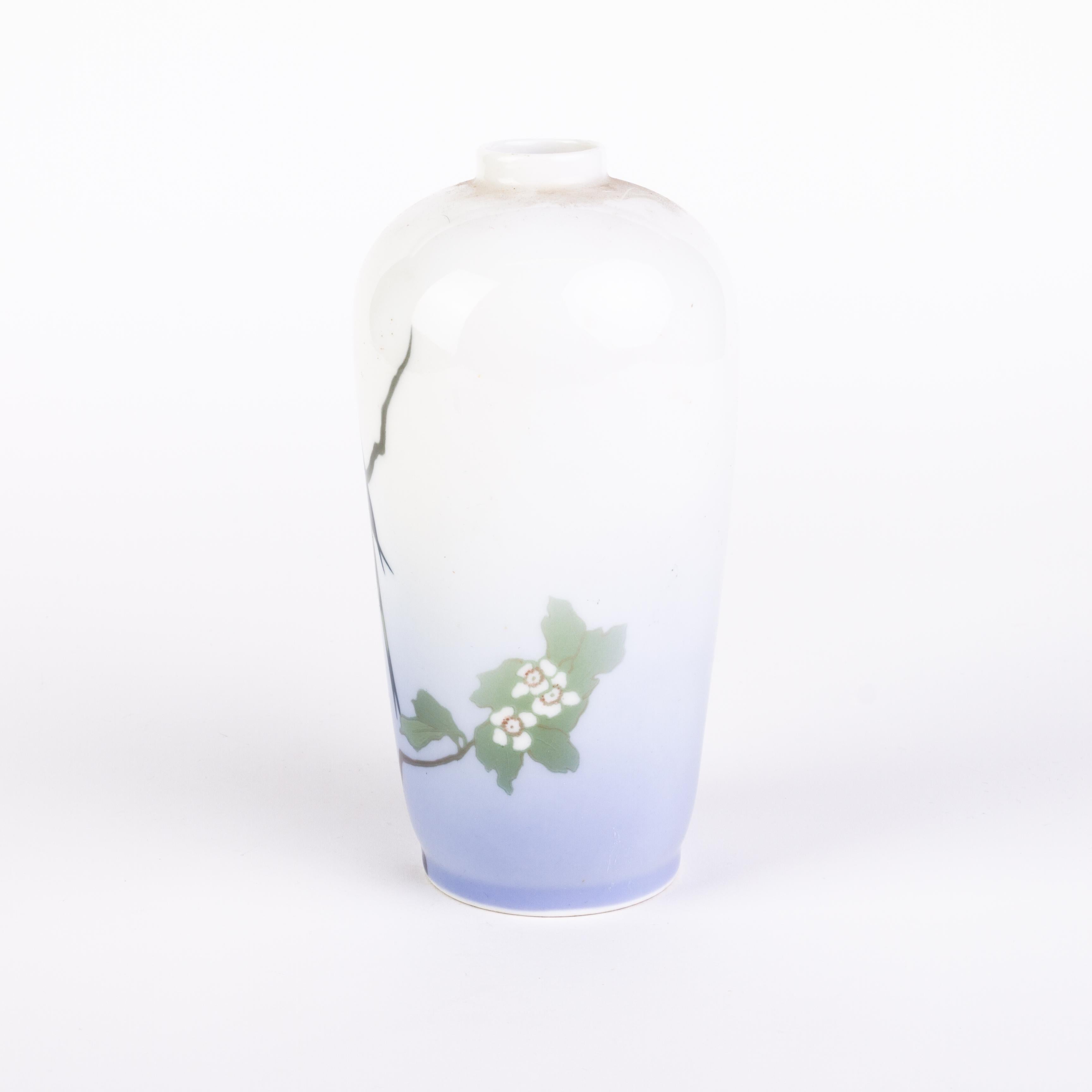 20th Century Royal Copenhagen Art Nouveau Parakeet Fine Porcelain Baluster Vase For Sale