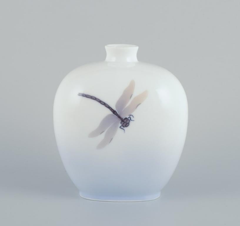 Danish Royal Copenhagen, Art Nouveau porcelain vase with a flower and dragonfly motif For Sale