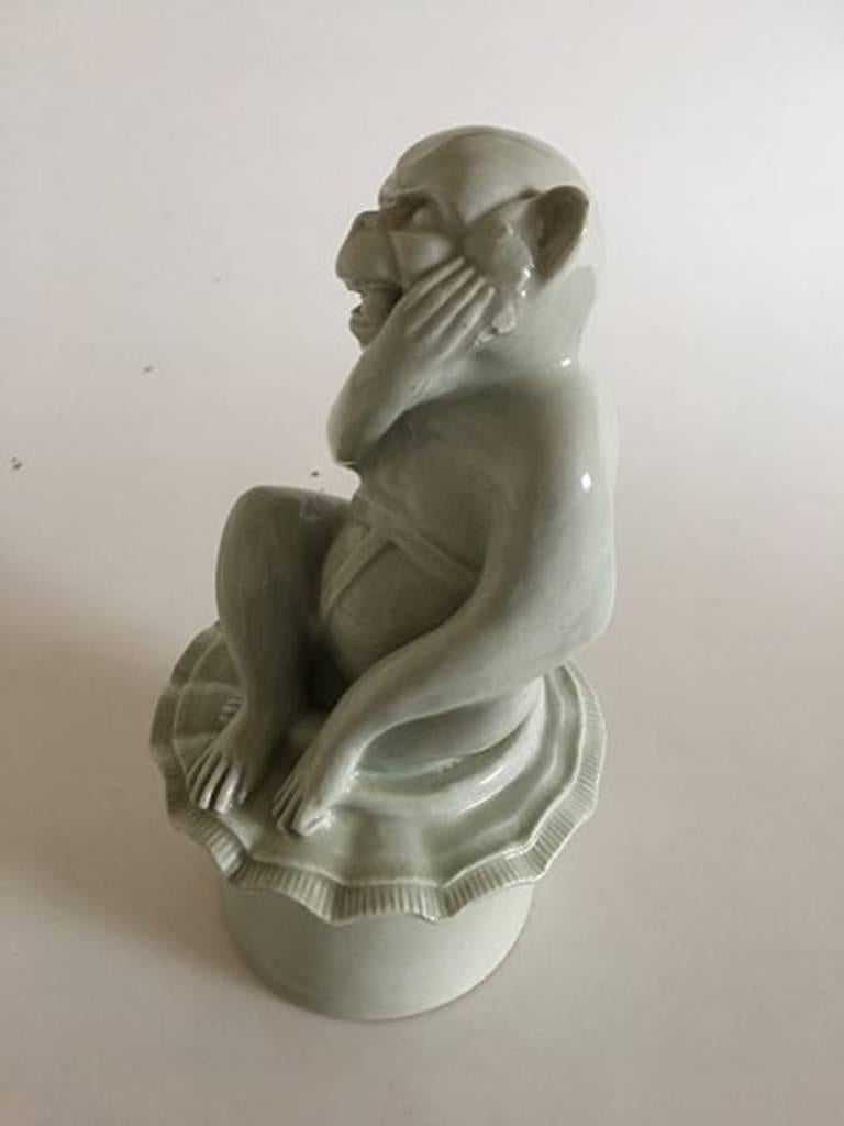Royal Copenhagen Art Nouveau unique monkey with nut by Thylstrup. Measures 30 cm high and is very rare. In good condition, but has had a little chip, see picture.