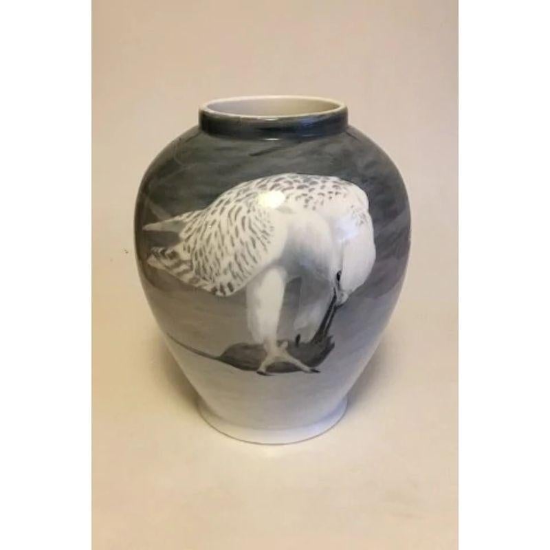 20th Century Royal Copenhagen Art Nouveau Unique Vase Decorated with Gyrfalcon & Rat No 8984 For Sale