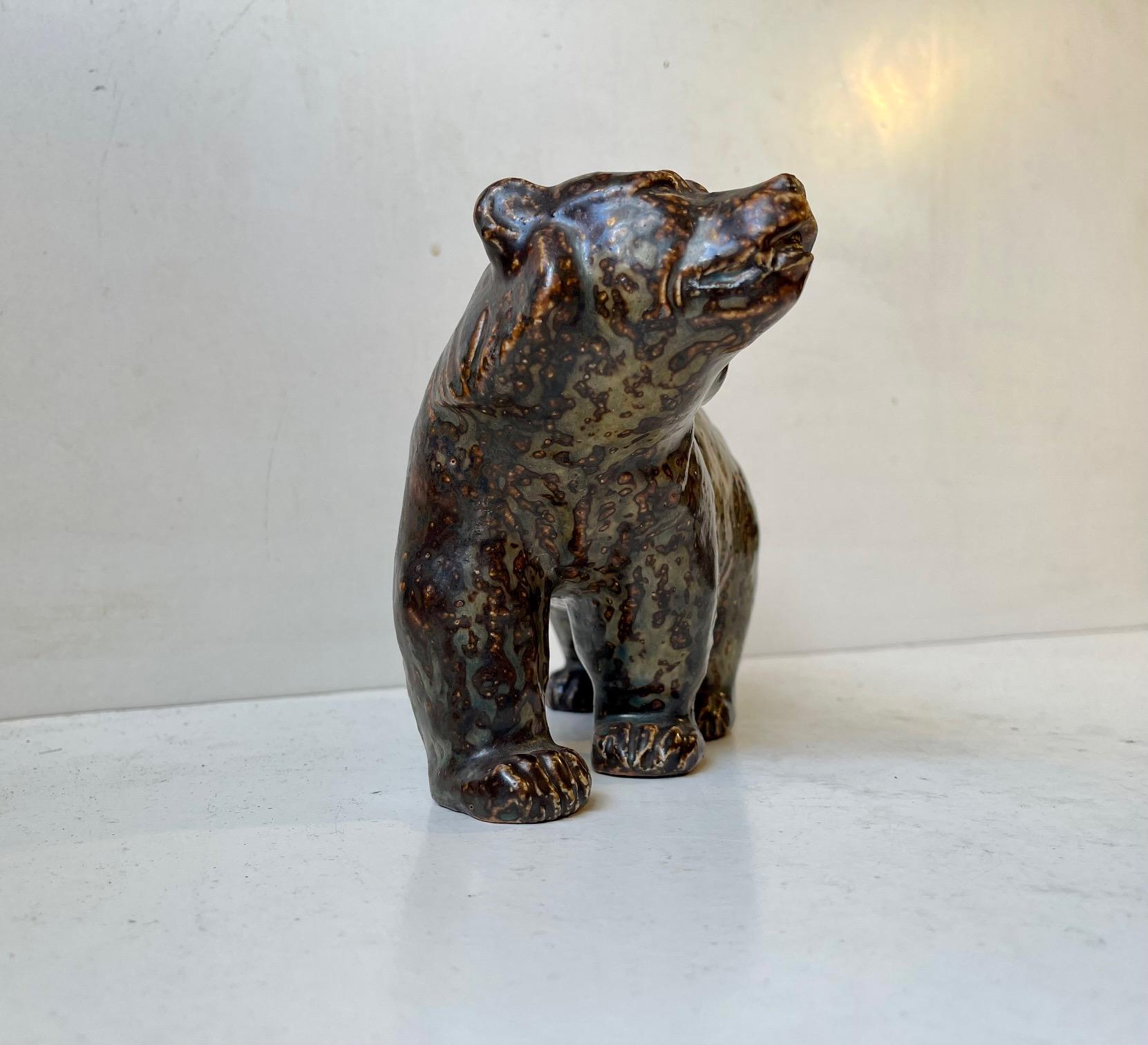 Mid-Century Modern Royal Copenhagen Bear Sculpture in Glazed Stoneware by Knud Kyhn, 1950s