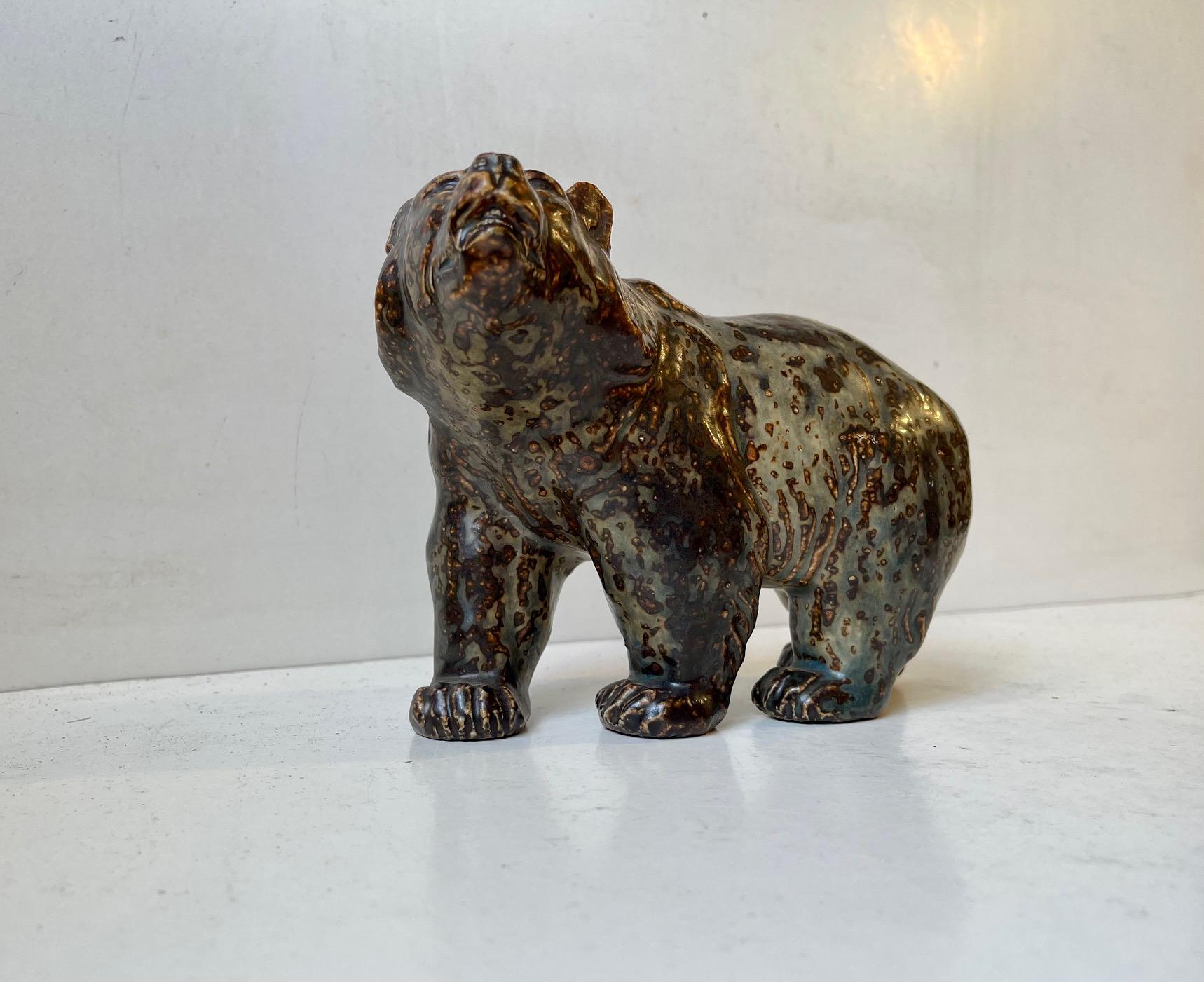 Mid-20th Century Royal Copenhagen Bear Sculpture in Glazed Stoneware by Knud Kyhn, 1950s