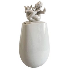 Royal Copenhagen Blanc de Chine Vase with Faun/Dog by Johannes Hedegaard #4362
