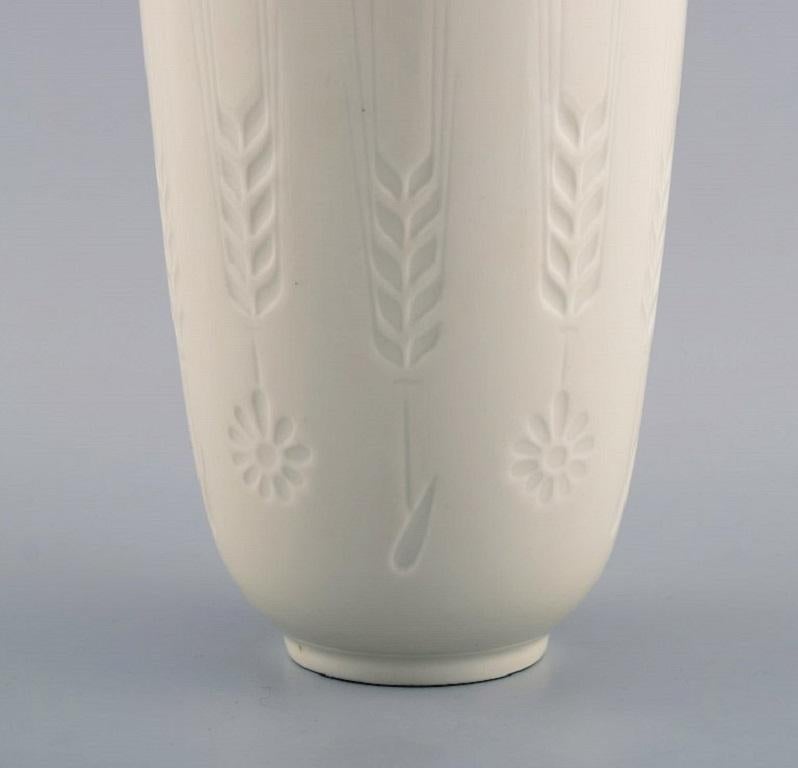 Scandinavian Modern Royal Copenhagen Blanc de Chine Vase with Flowers and Wheat Ears in Relief For Sale