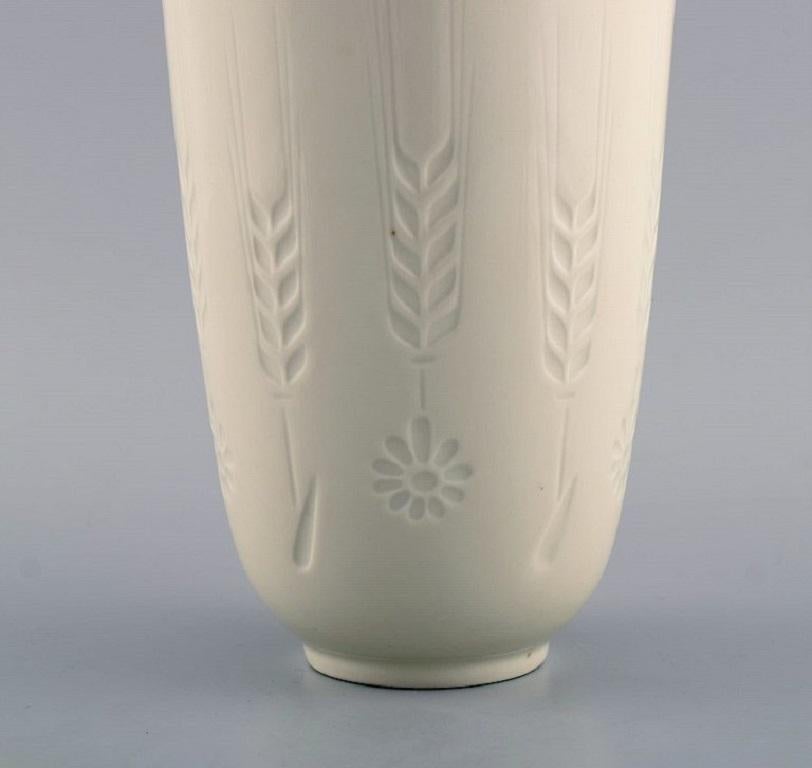 Danish Royal Copenhagen Blanc de Chine Vase with Flowers and Wheat Ears in Relief For Sale