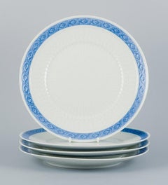 Royal Copenhagen Blue Fan, Four Dinner Plates in Porcelain. 1969-74