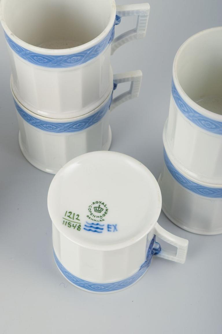Danish Royal Copenhagen Blue Fan, six coffee cups with matching saucers. Circa 1970s. For Sale