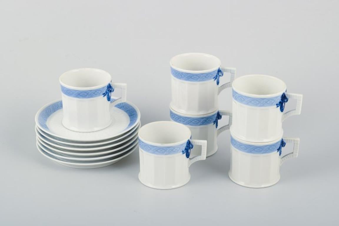 Glazed Royal Copenhagen Blue Fan, six coffee cups with matching saucers. Circa 1970s. For Sale