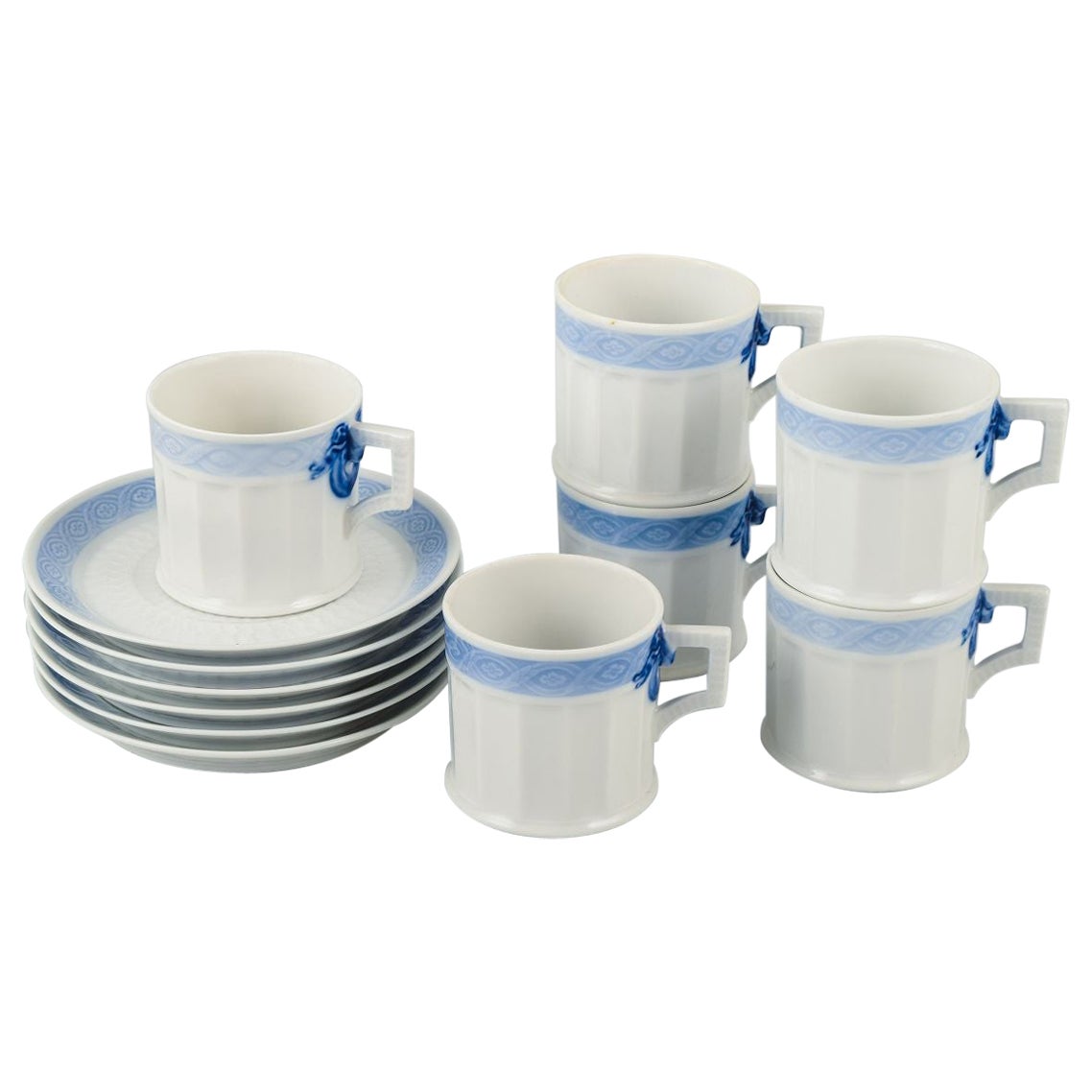 Royal Copenhagen Blue Fan, six coffee cups with matching saucers. Circa 1970s.