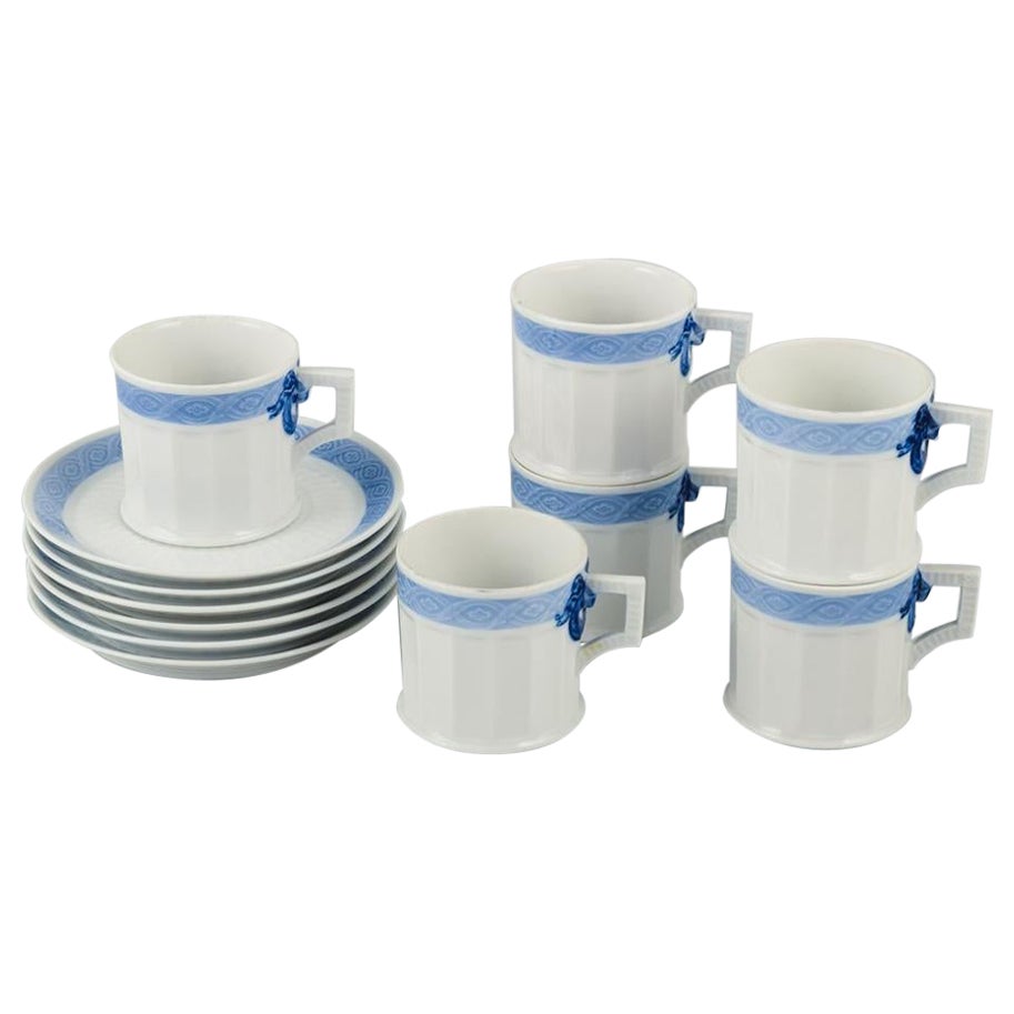 Royal Copenhagen Blue Fan, six coffee cups with matching saucers. Circa 1970s. For Sale