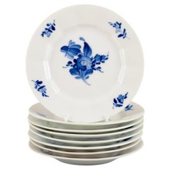 Vintage Royal Copenhagen, Blue Flower Angular, eight cake plates. 1930s.