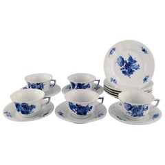 Royal Copenhagen Blue Flower Angular, Five Coffee Cups with Saucers and Plates