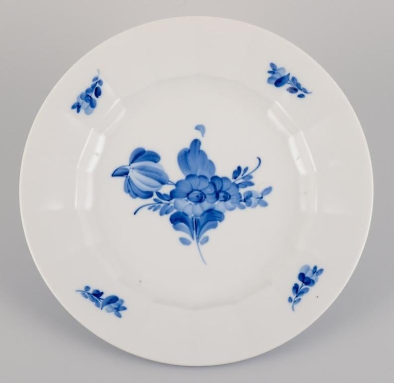 Hand-Painted Royal Copenhagen, Blue Flower Angular, five dinner plates.