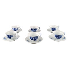 Royal Copenhagen Blue Flower Angular Set of 6 Coffee Cups and Saucers