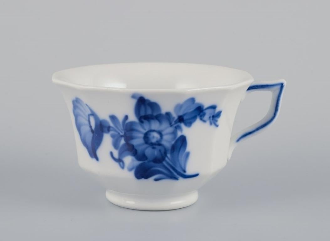 Danish Royal Copenhagen Blue Flower Angular. Set of eight coffee cups with saucers.  For Sale