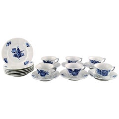 Royal Copenhagen Blue Flower Angular Set of Six Coffee Cups with Saucers