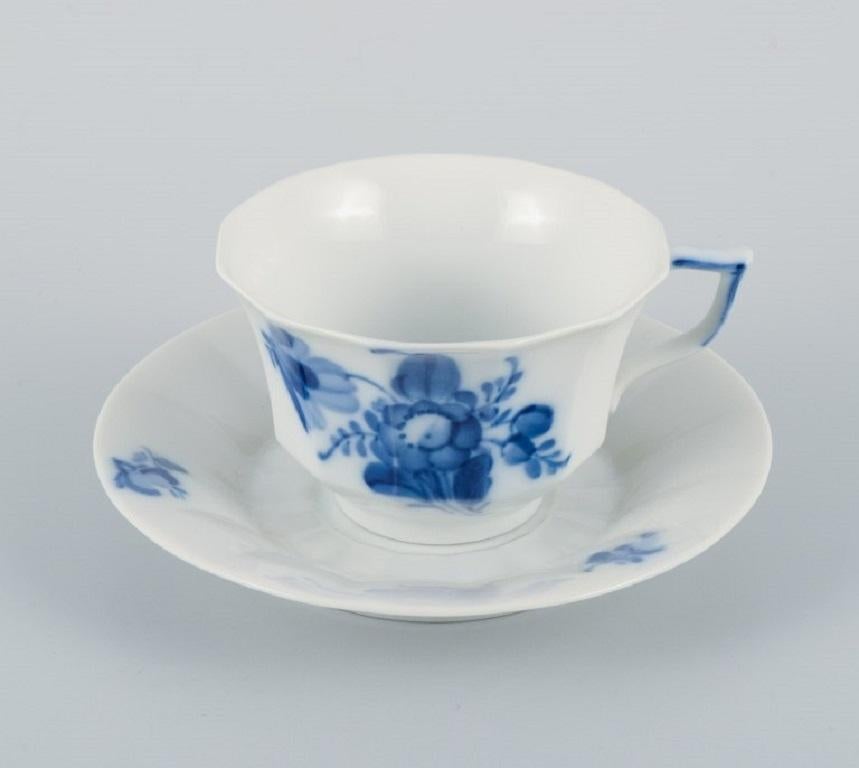 Hand-Painted Royal Copenhagen, Blue Flower Angular, Six Coffee Cups with Six Saucers For Sale