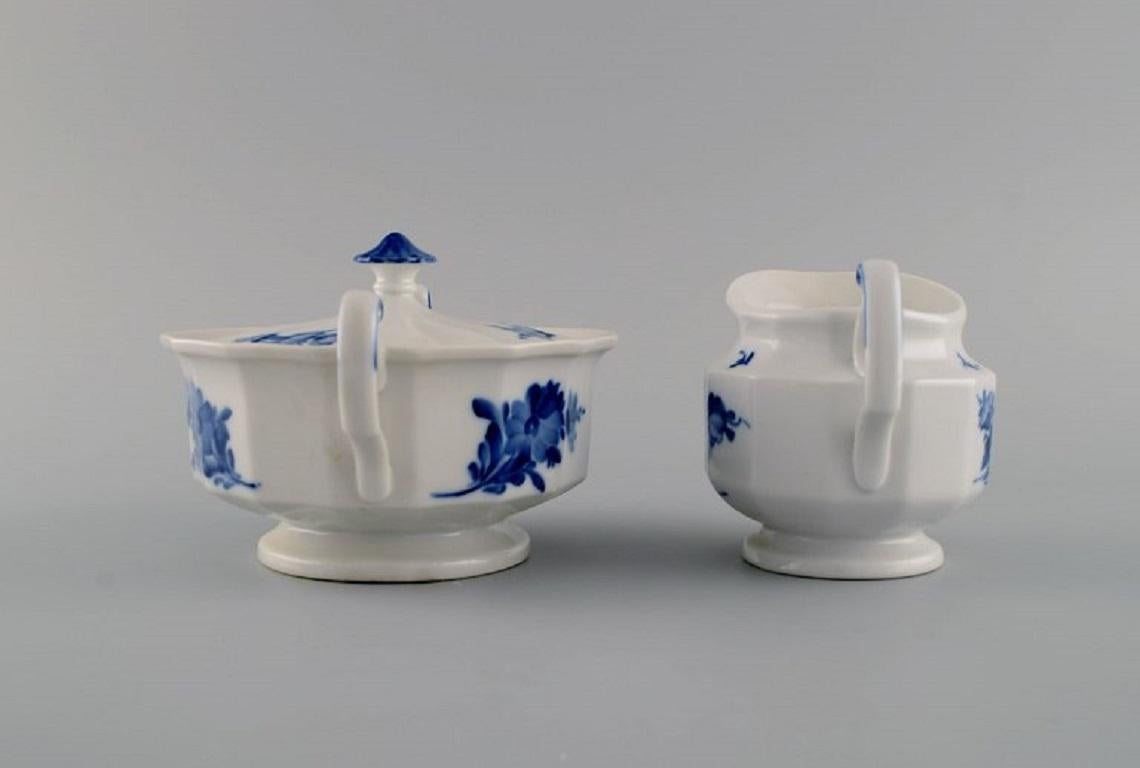Danish Royal Copenhagen Blue Flower Angular Sugar Bowl and Cream Jug, 1950s For Sale