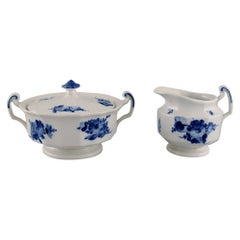 Royal Copenhagen Blue Flower Angular Sugar Bowl and Cream Jug, 1950s