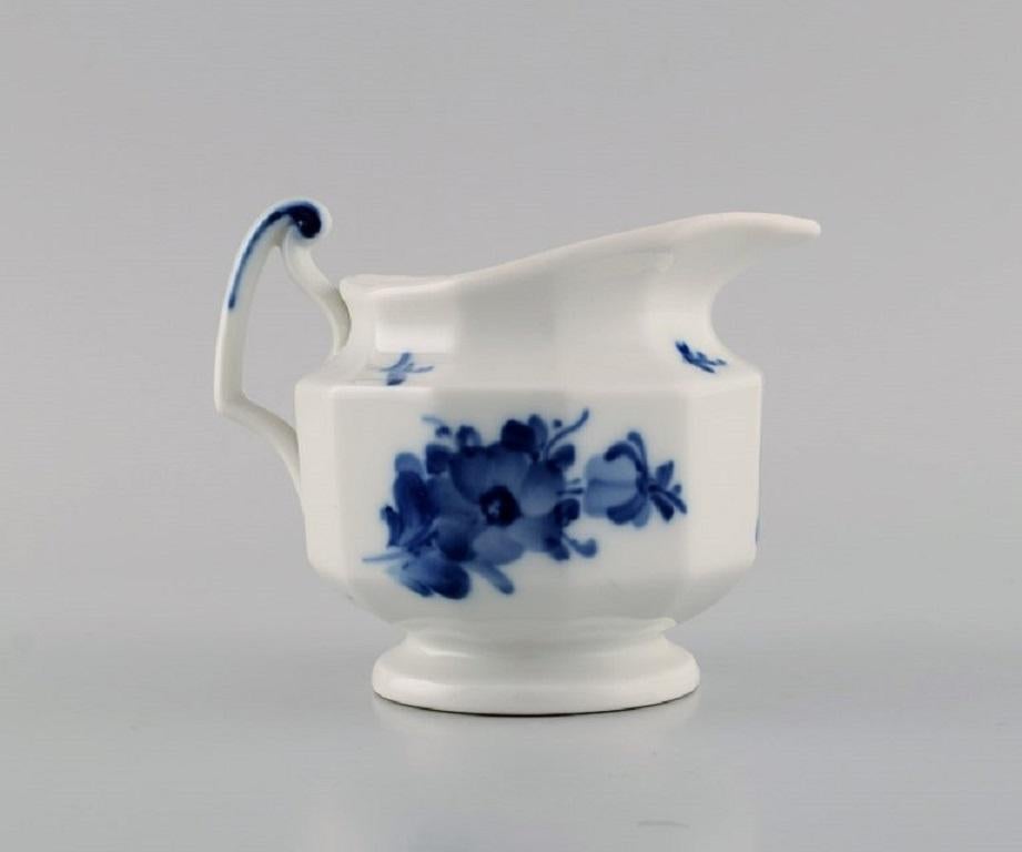 Porcelain Royal Copenhagen Blue Flower Angular Sugar Bowl and Creamer For Sale