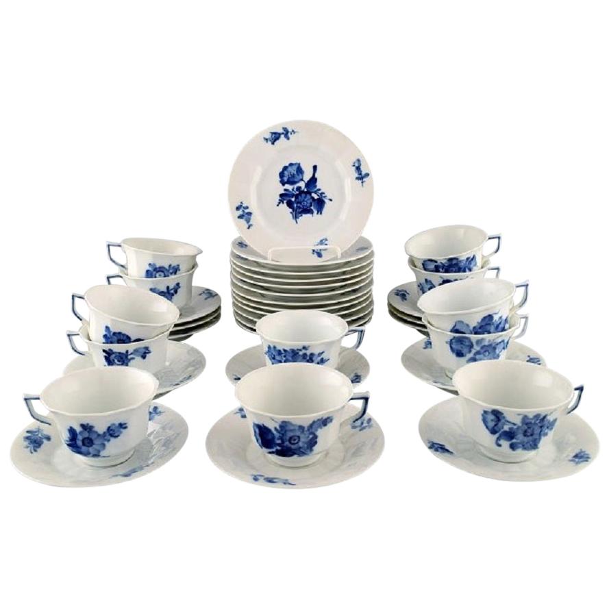 Royal Copenhagen Blue Flower Angular, Twelve Coffee Cups with Saucers and Plates
