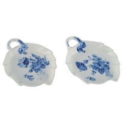 Royal Copenhagen. Blue flower braided. A pair of leaf-shaped dishes.