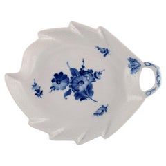 Retro Royal Copenhagen Blue Flower Braided Leaf-Shaped Dish, Model Number 10/8002
