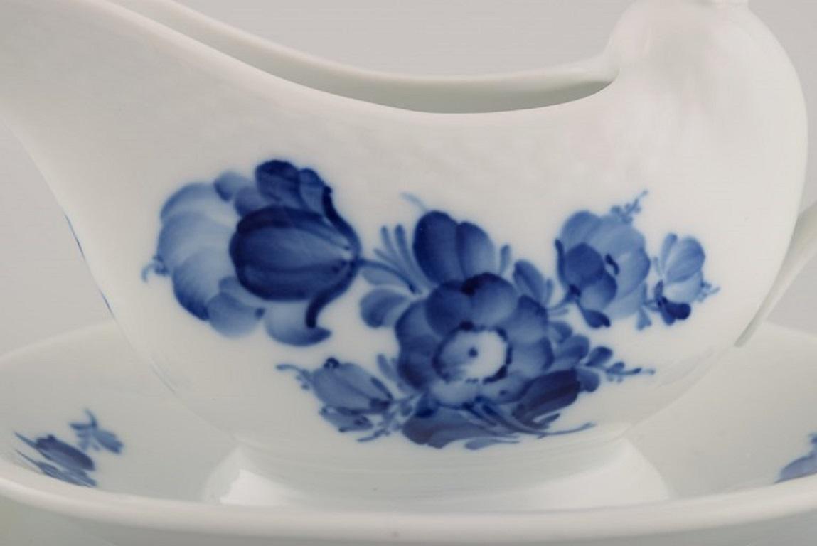 Porcelain Royal Copenhagen Blue Flower Braided Sauce Boat on Fixed Stand For Sale