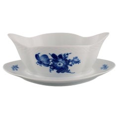 Vintage Royal Copenhagen Blue Flower Braided Sauce Boat on Fixed Stand