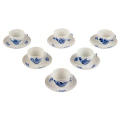 Vintage Royal Copenhagen, Blue Flower Braided, six coffee cups with saucers. 1950s