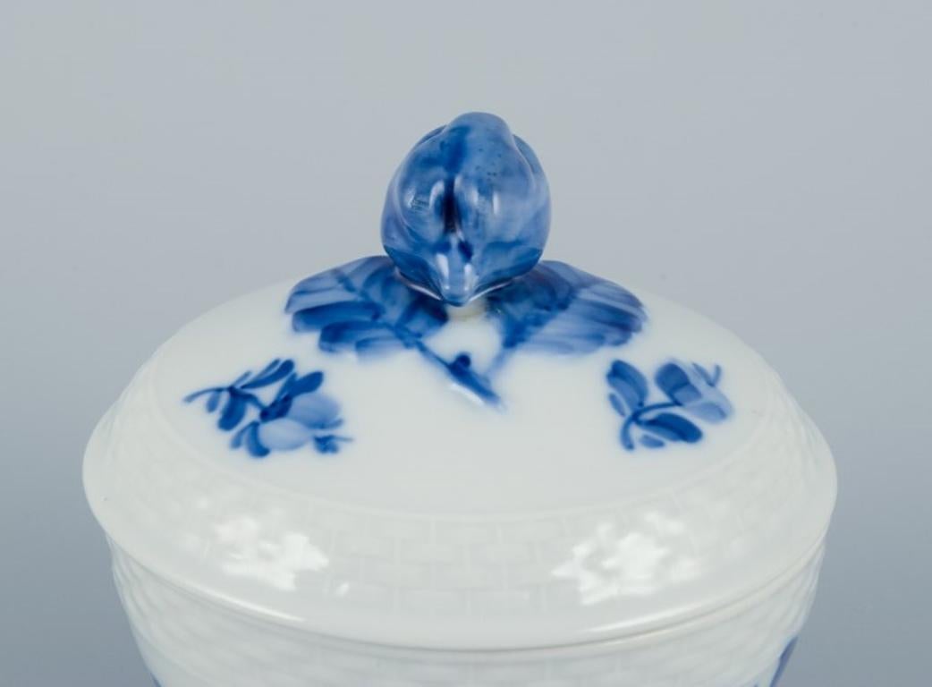 Hand-Painted Royal Copenhagen Blue Flower Braided. Sugar bowl and bouillon cup in porcelain. For Sale